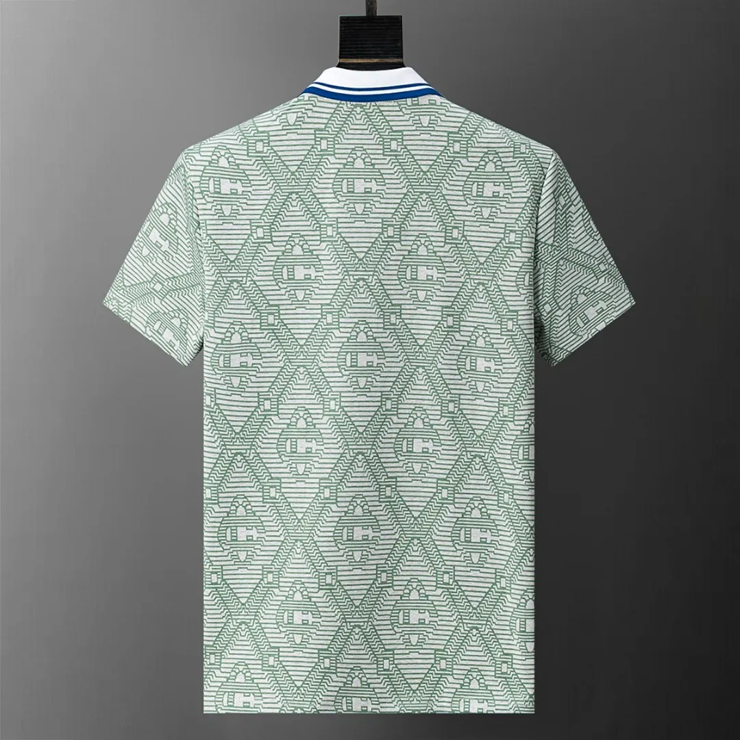 30165# 2026 spring and summer official website New Arrival lapel T-shirt, knitted jacquard fabric is handsome, the fabric is comfortable, the workmanship is rigorous, and the stitching is neat. Good upper body effect·Sizes M-3XL Light Green